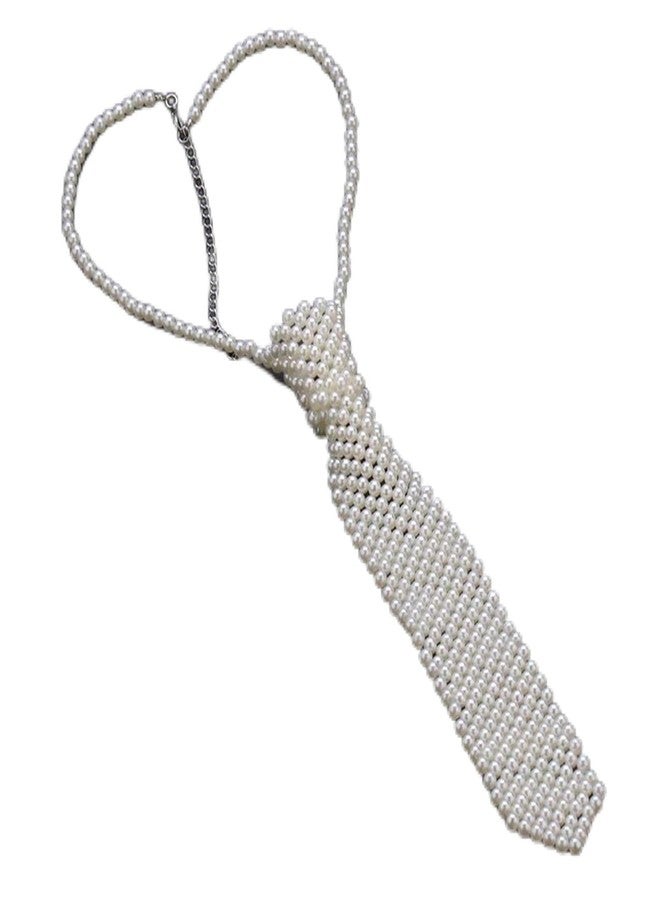 KGCGJVB Tie Necklace Pearl Necktie Collar Tie for Women White Beaded Handmade Fashion Neck Accessory Shirt Neckties Women's Jewelry - Image 1
